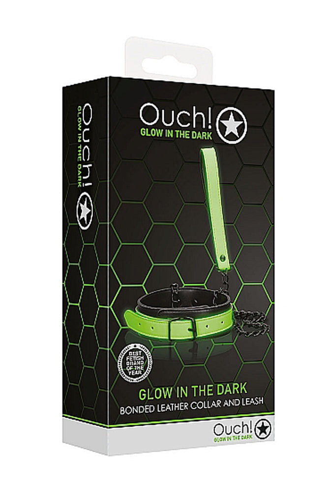 Ouch by Shots Toys - Glow - Bonded Leather Collar and Leash - Glow in the Dark BDSM - Tophatter Daily Deals