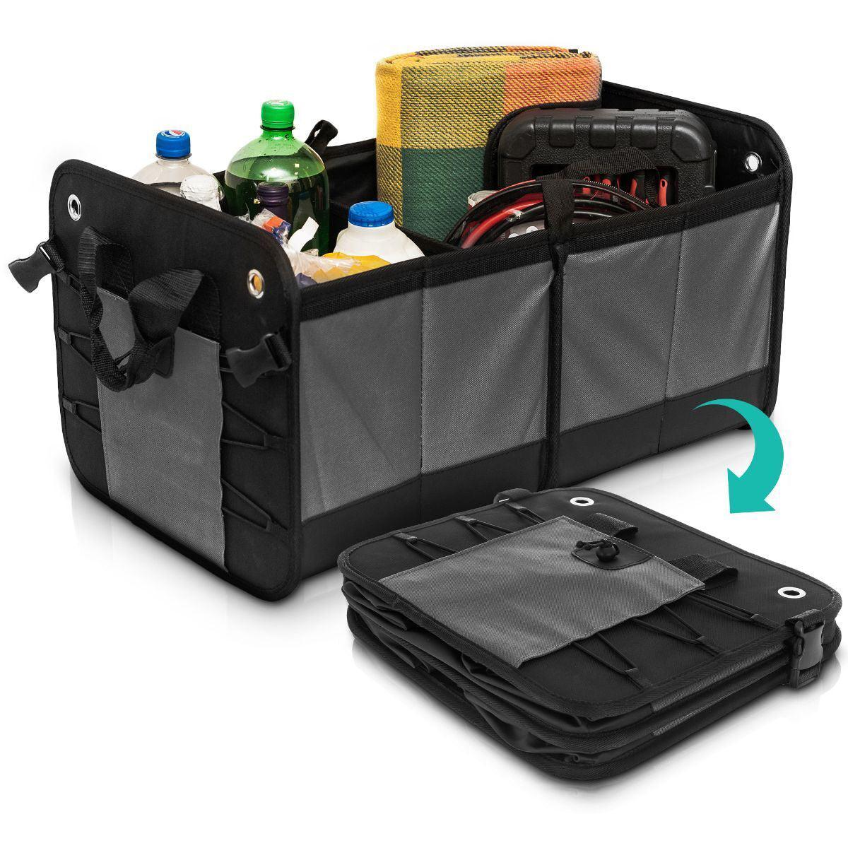Car Boot Organiser - Heavy Duty Collapsible Foldable Tidy Pocket Storage Grey With Mesh Car Accessories - Tophatter Daily Deals