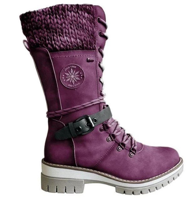 Insulating Women Lace-Up Winter Boots - Mid Faux Leather Violet - Tophatter Daily Deals