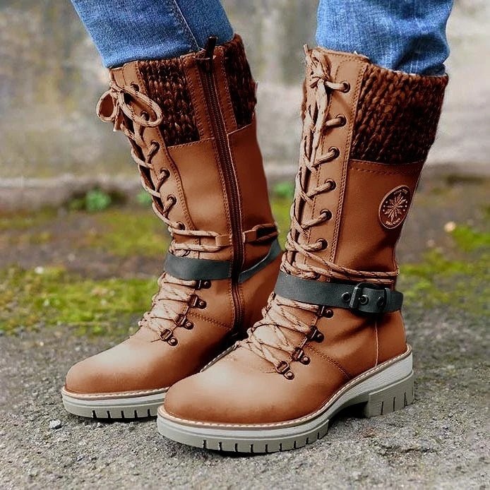 Insulating Women Lace-Up Winter Boots - Mid Faux Leather Brown - Tophatter Daily Deals