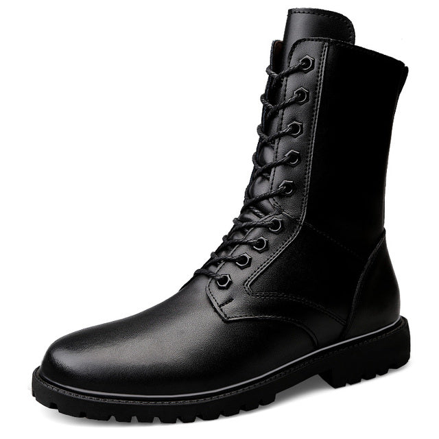 Black Leather Boots Men Black Boots - Tophatter Daily Deals