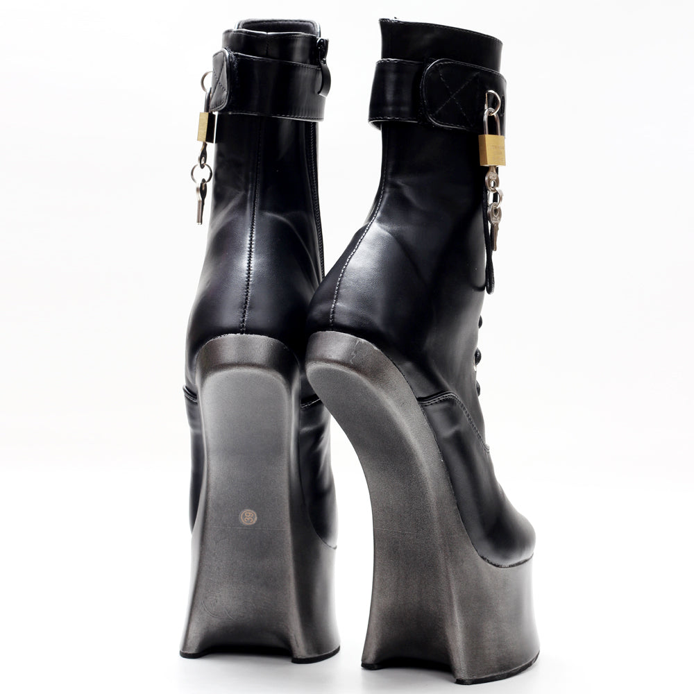 Unique Women Boots 7-inch high heels Platform Shoes Jet Black Boots - Tophatter Daily Deals