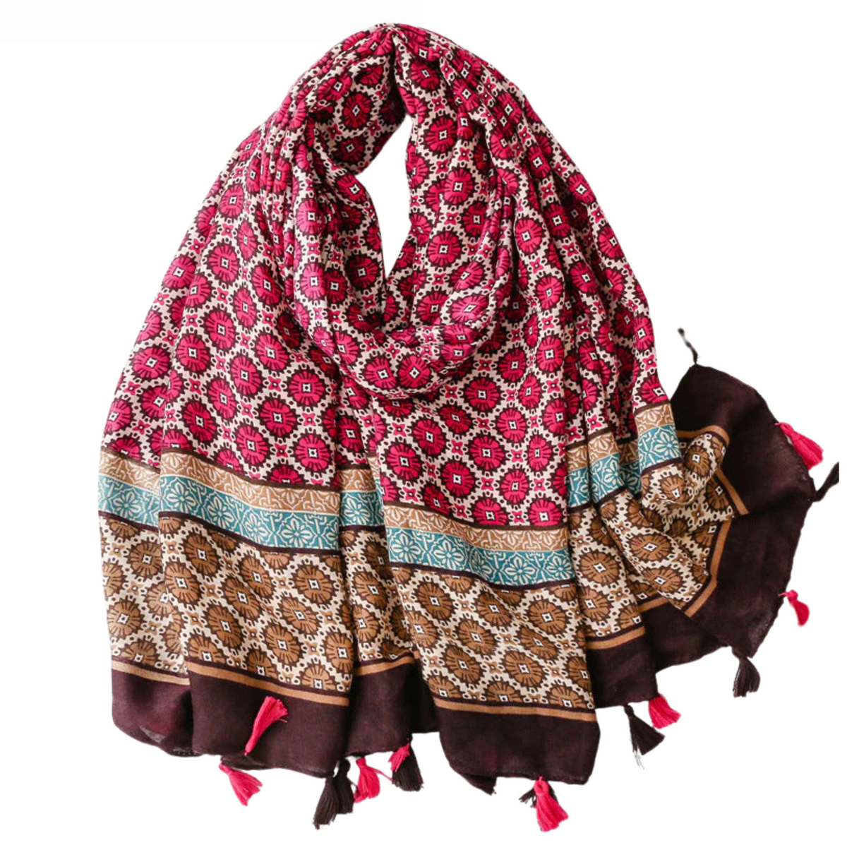Fuchsia And Brown Circle Scarf Multi Scarves - Tophatter Daily Deals