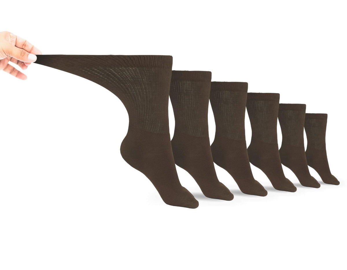 Men's Cotton Diabetic Crew Socks (6 Pair) Brown Men's Socks - Tophatter Daily Deals
