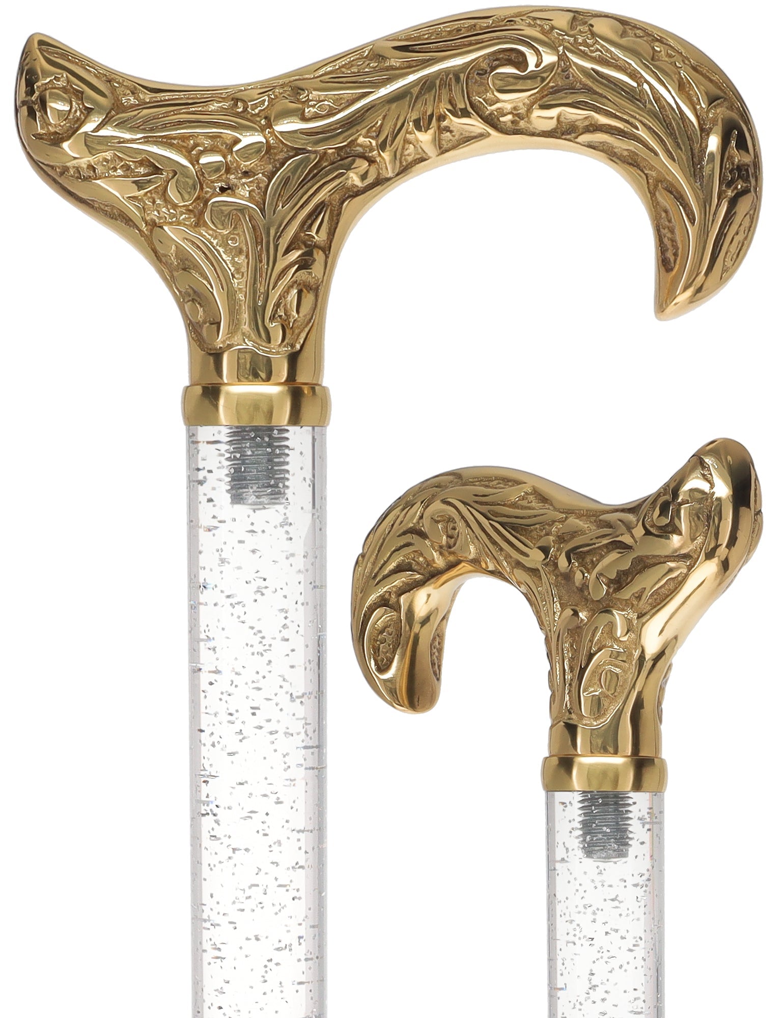 Crystal Elegance Brass Derby Cane with Invisible Acrylic Shaft Options Clear Lucite Walking Canes - Tophatter Daily Deals