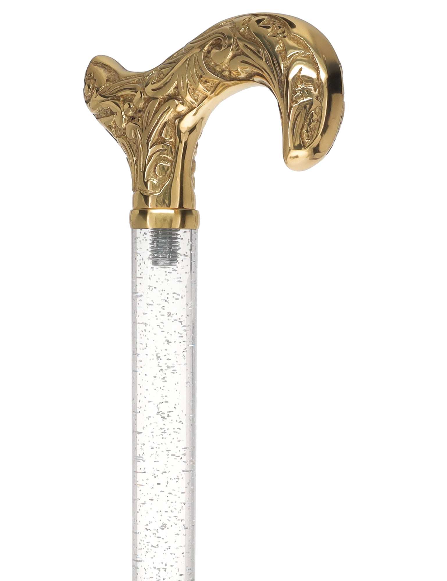 Crystal Elegance Brass Derby Cane with Invisible Acrylic Shaft Options Clear Lucite Walking Canes - Tophatter Daily Deals
