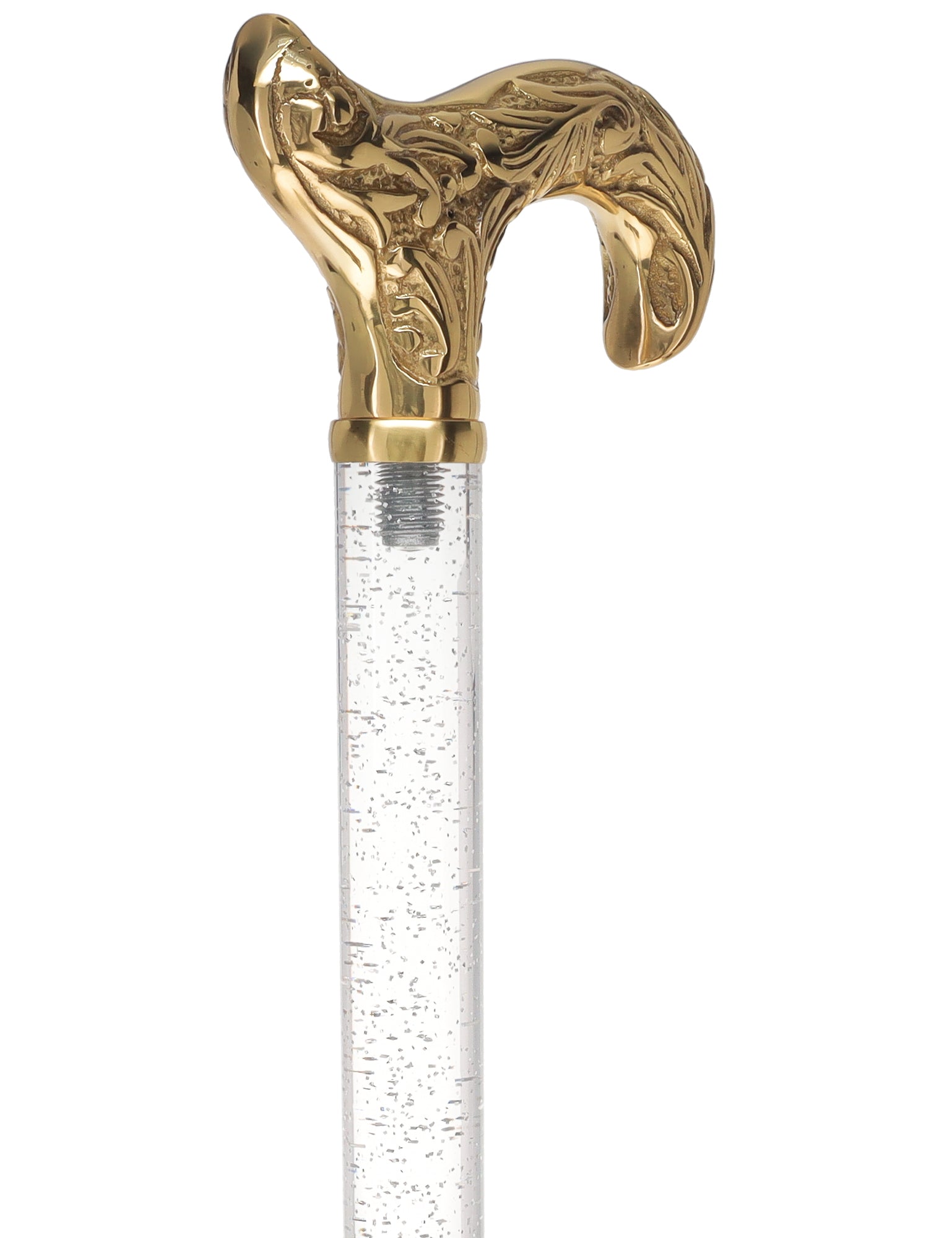 Crystal Elegance Brass Derby Cane with Invisible Acrylic Shaft Options Clear Lucite Walking Canes - Tophatter Daily Deals