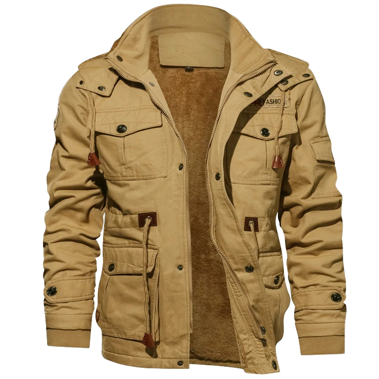 Warm Windproof Men's Jacket – Structured, Cotton, for Winter Khaki - Tophatter Daily Deals