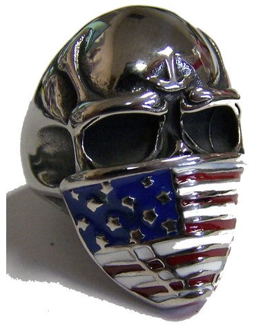SKULL HEAD AMERICAN FLAG BANDANA STAINLESS STEEL BIKER RING - Tophatter Daily Deals