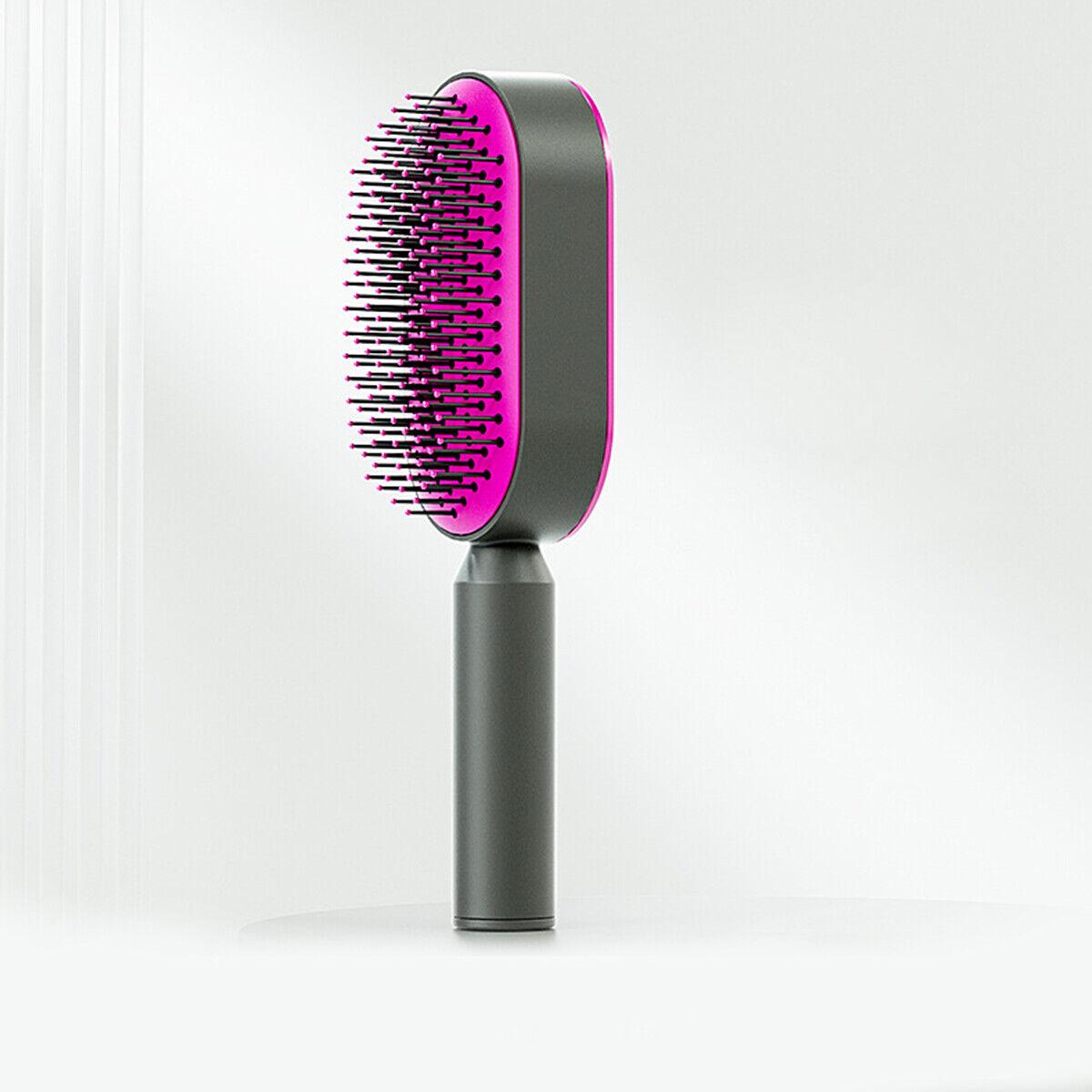 Self Cleaning Hair Brush - Air Cushion Comb Press Type Cleaning Design Comfortable Self-cleaning Hair Brush Pink Hair Care - Tophatter Daily Deals