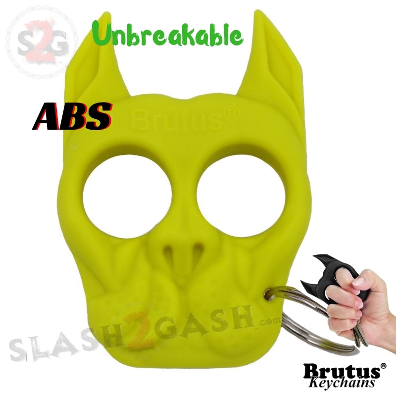 Brutus Self Defense Keychain ABS Knuckles - Neon Yellow Bulldog SD-KeyChain - Tophatter Daily Deals