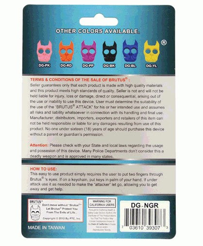 Brutus Self Defense Keychain ABS Knuckles - Neon Yellow Bulldog SD-KeyChain - Tophatter Daily Deals