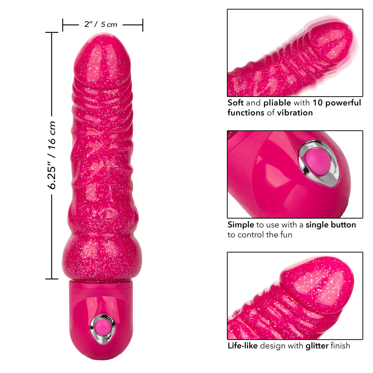 Naughty Bits Lady Boner Bendable Personal Vibrator Pink Glitter 10 Function Waterproof > Vibrators > Realistic Vibrators - Tophatter Daily Deals