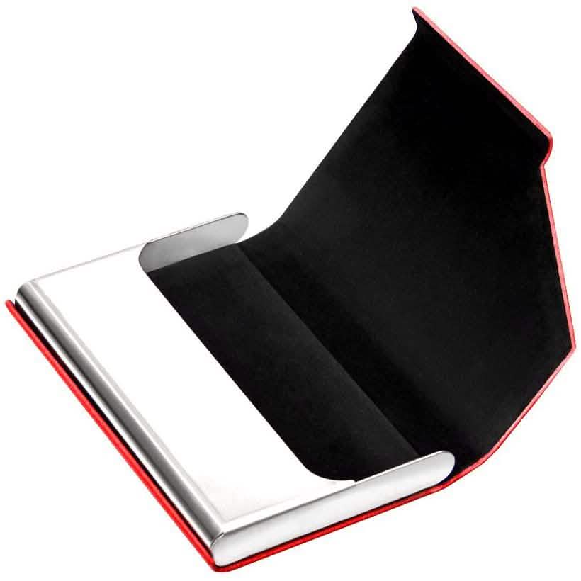 Business Name Card Holder Luxury PU Leather and Stainless Steel Multi Card Case School, Office & Art Supplies - Tophatter Daily Deals