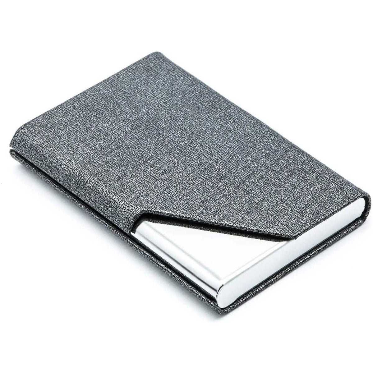 Business Name Card Holder Luxury PU Leather and Stainless Steel Multi Card Case Gray School, Office & Art Supplies - Tophatter Daily Deals