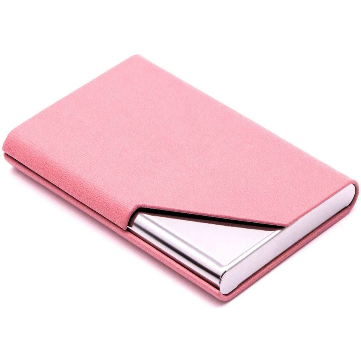 Business Name Card Holder Luxury PU Leather and Stainless Steel Multi Card Case Pink School, Office & Art Supplies - Tophatter Daily Deals