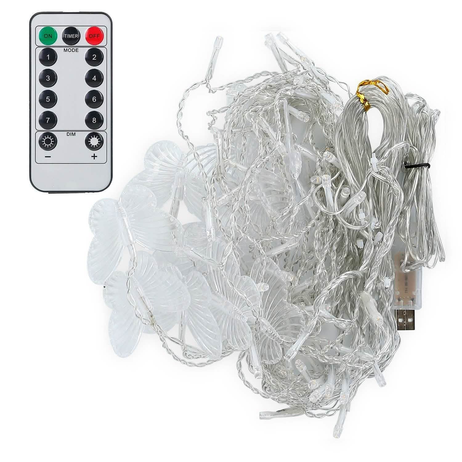 Butterfly Curtain String Lights USB Powered with 8 Modes 96 LED Remote Control String & Fairy Lights - Tophatter Daily Deals