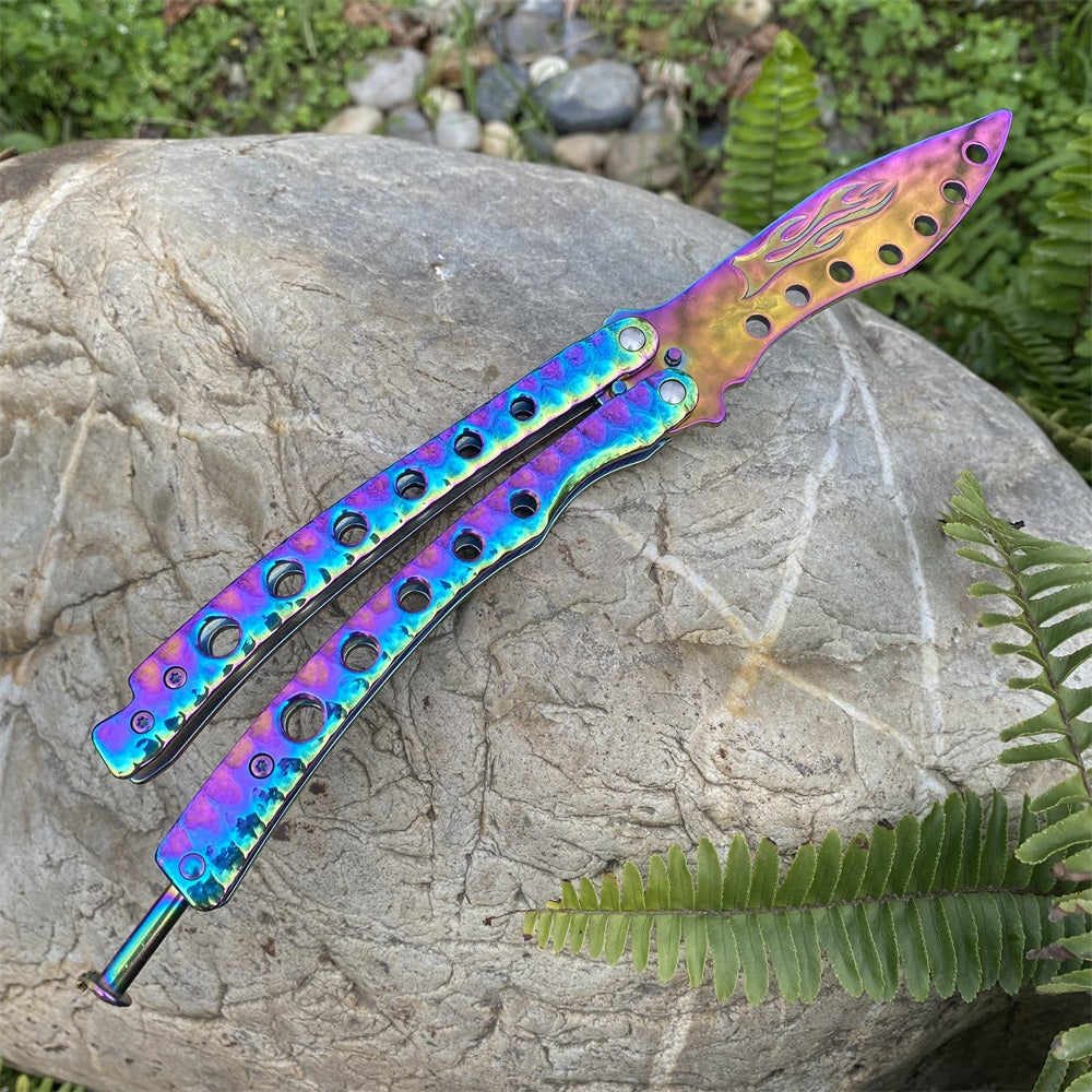 Blunt Blade Fantastic Rainbow Color Balisong Butterfly Knife Trainer - Tophatter Daily Deals