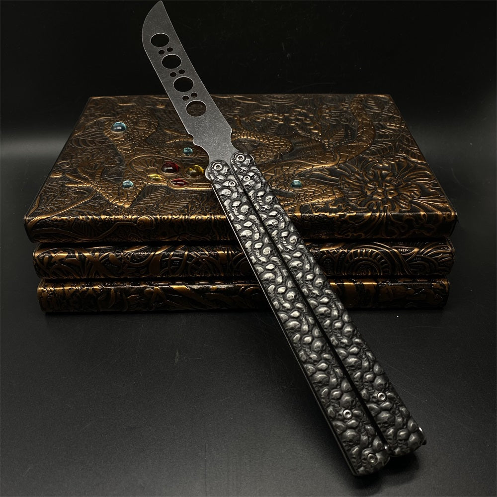 3D Skeleton Skull Relief Balisong Butterfly Knife Trainer - Tophatter Daily Deals