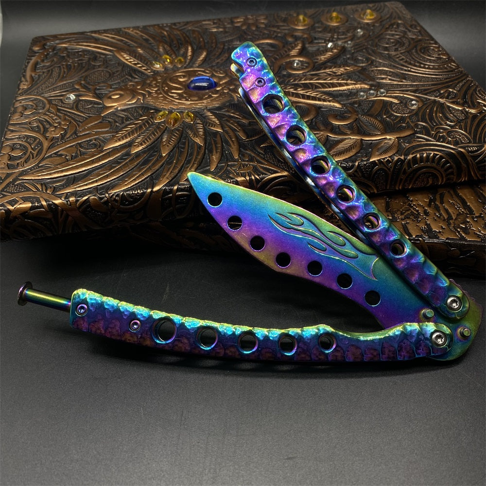 Blunt Blade Fantastic Rainbow Color Balisong Butterfly Knife Trainer - Tophatter Daily Deals
