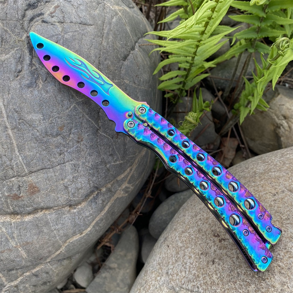 Blunt Blade Fantastic Rainbow Color Balisong Butterfly Knife Trainer - Tophatter Daily Deals