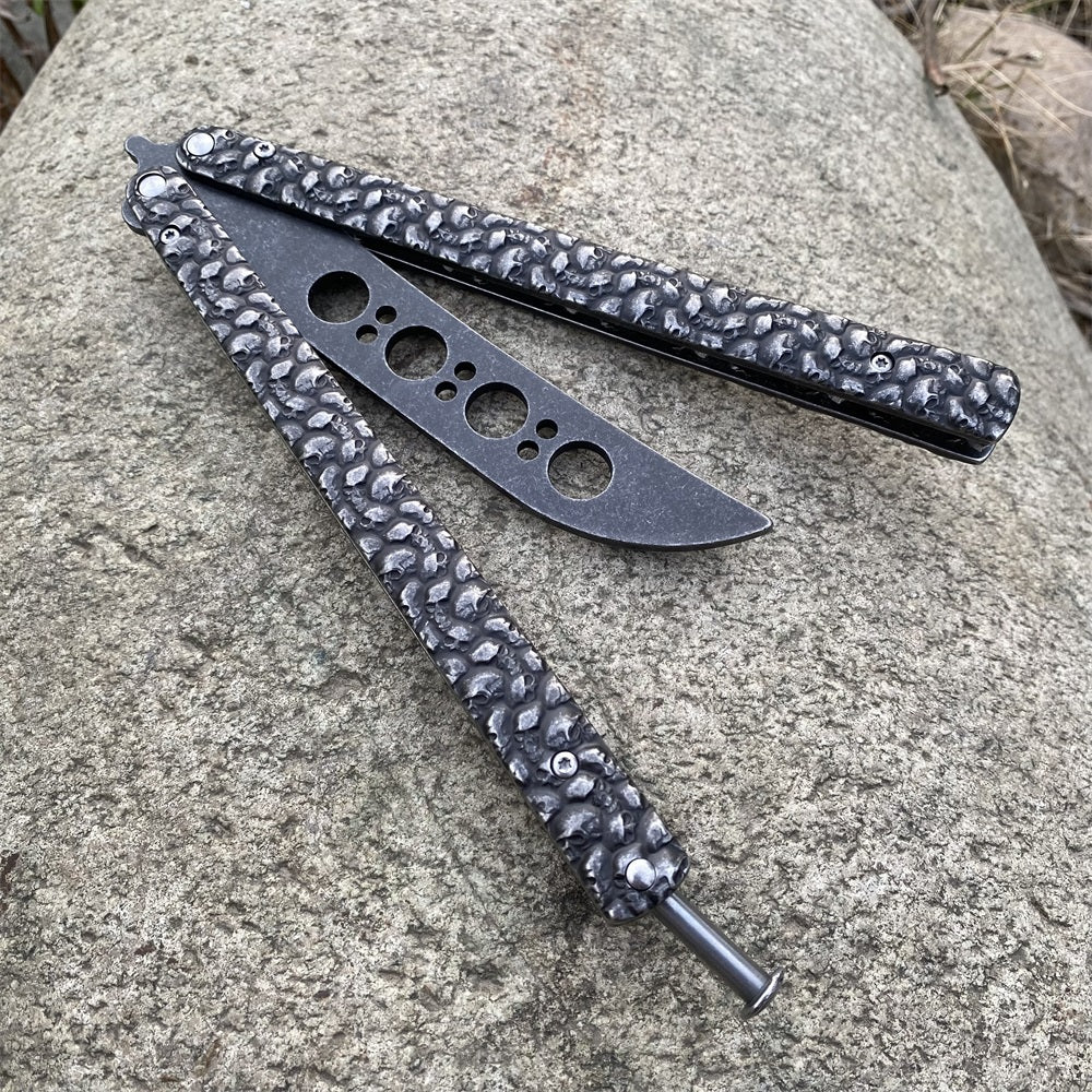 3D Skeleton Skull Relief Balisong Butterfly Knife Trainer - Tophatter Daily Deals