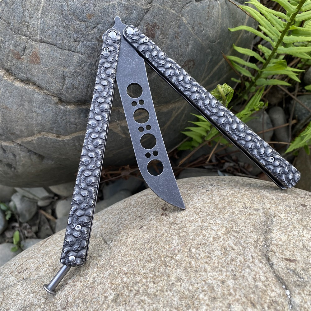 3D Skeleton Skull Relief Balisong Butterfly Knife Trainer - Tophatter Daily Deals