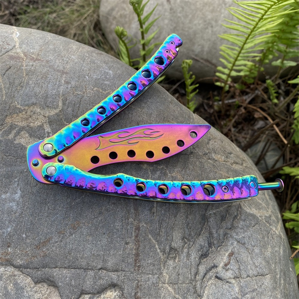 Blunt Blade Fantastic Rainbow Color Balisong Butterfly Knife Trainer - Tophatter Daily Deals