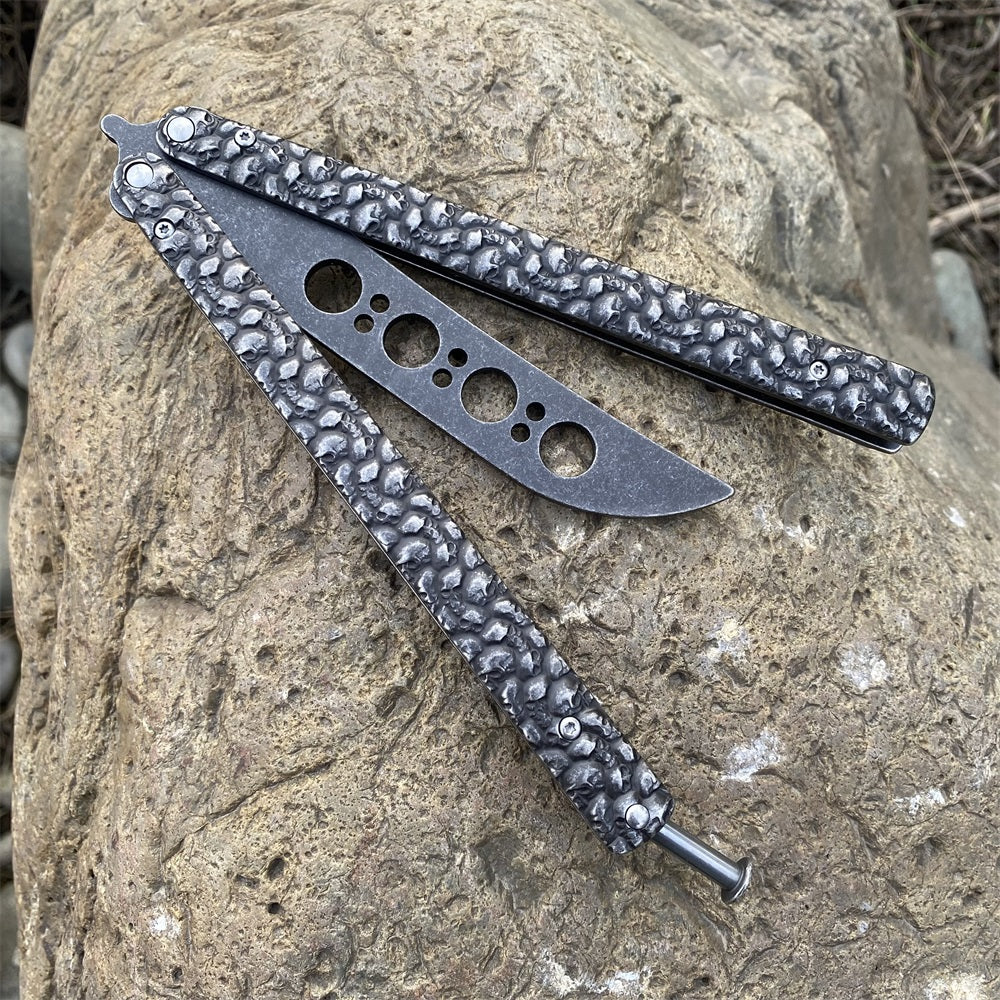 3D Skeleton Skull Relief Balisong Butterfly Knife Trainer - Tophatter Daily Deals