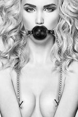 Ouch by Shots Toys - Black & White - Breathable Ball Gag with Nipple Clamps - Black BDSM - Tophatter Daily Deals