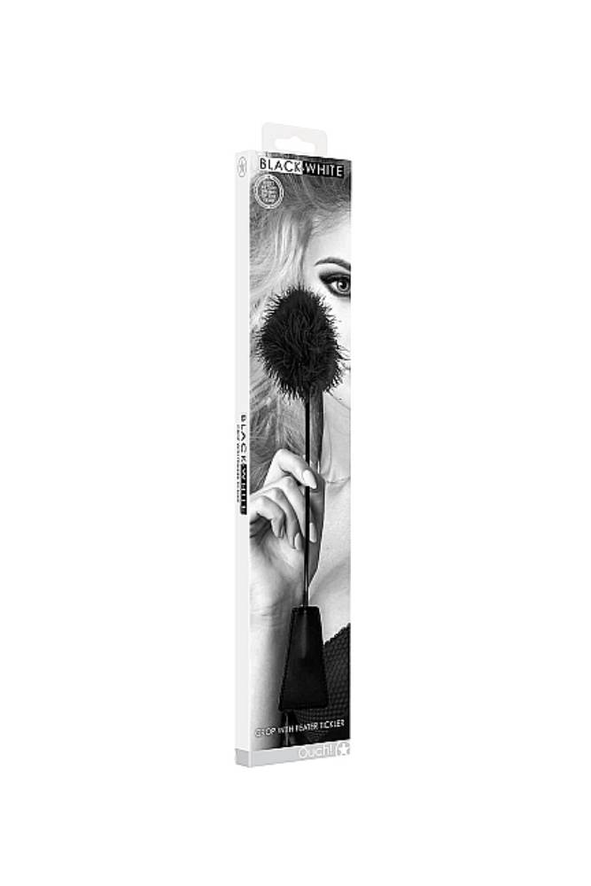Ouch by Shots Toys - Black & White - Crop with Feather Tickler - Black BDSM - Tophatter Daily Deals