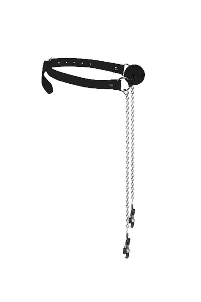 Ouch by Shots Toys - Black & White - Breathable Ball Gag with Nipple Clamps - Black BDSM - Tophatter Daily Deals