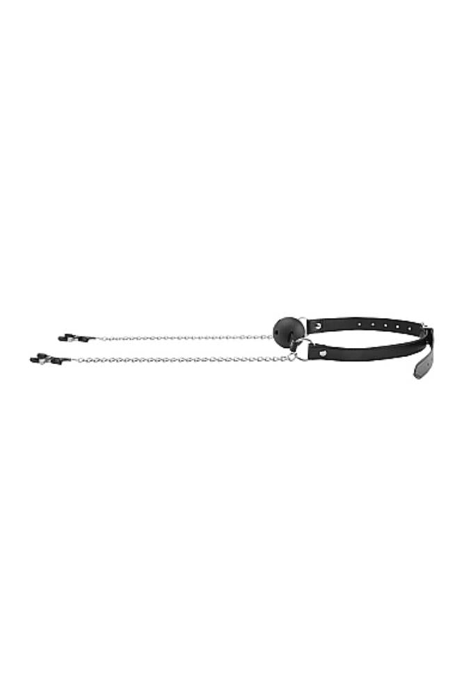 Ouch by Shots Toys - Black & White - Breathable Ball Gag with Nipple Clamps - Black BDSM - Tophatter Daily Deals
