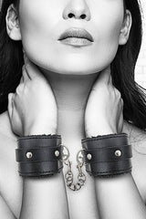 Ouch by Shots Toys - Black & White - Plush Adjustable Bonded Leather Wrist Cuffs - Black BDSM - Tophatter Daily Deals