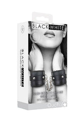 Ouch by Shots Toys - Black & White - Plush Adjustable Bonded Leather Wrist Cuffs - Black BDSM - Tophatter Daily Deals