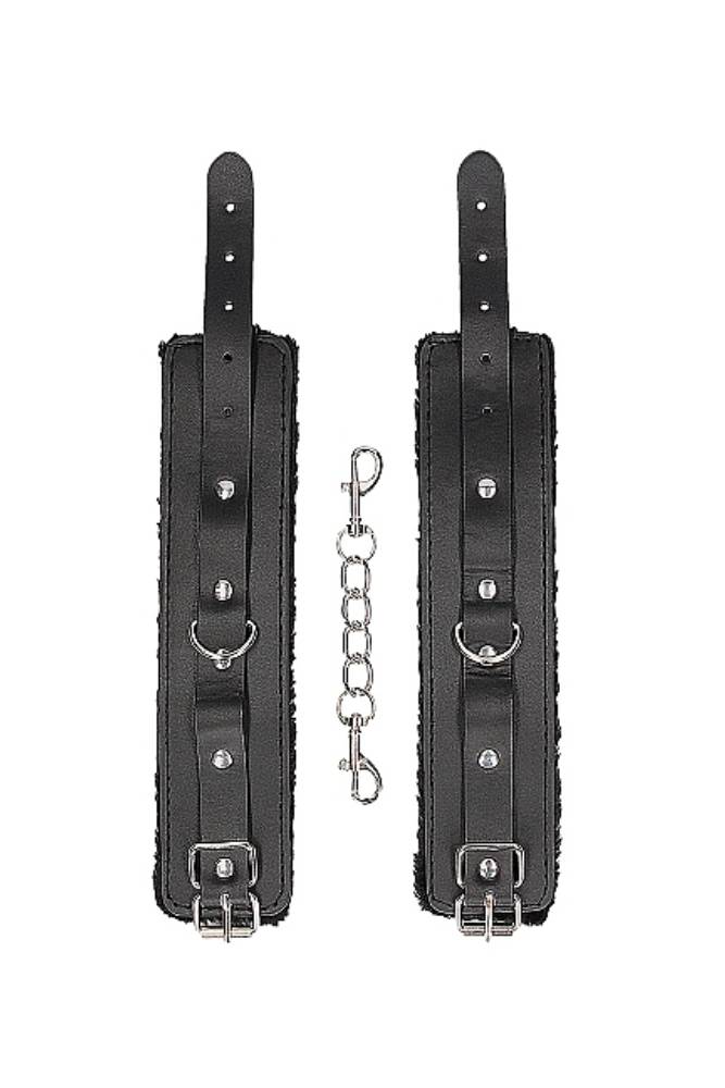 Ouch by Shots Toys - Black & White - Plush Adjustable Bonded Leather Wrist Cuffs - Black BDSM - Tophatter Daily Deals