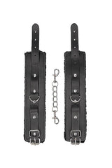 Ouch by Shots Toys - Black & White - Plush Adjustable Bonded Leather Wrist Cuffs - Black BDSM - Tophatter Daily Deals