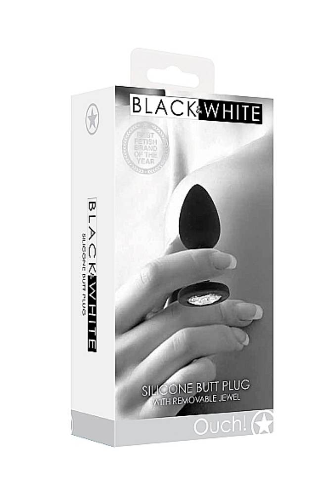 Ouch by Shots Toys - Black & White - Silicone Butt Plug with Removable Jewel - Black Sex Toy - Tophatter Daily Deals