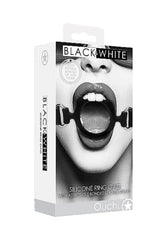 Ouch by Shots Toys - Black & White - Silicone Ring Gag with Adjustable Bonded Leather Straps - Black BDSM - Tophatter Daily Deals