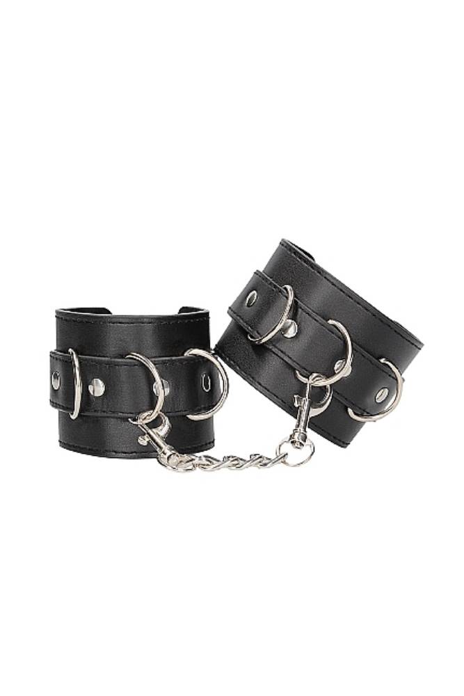Ouch by Shots Toys - Black & White - Bonded Leather Wrist or Ankle Cuffs - Black BDSM - Tophatter Daily Deals