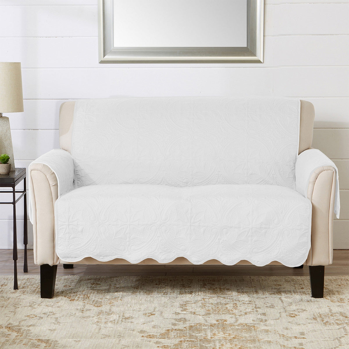 Medallion Solid Furniture Protector - Elenor Collection Loveseat White Sand Furniture & Decor - Tophatter Daily Deals
