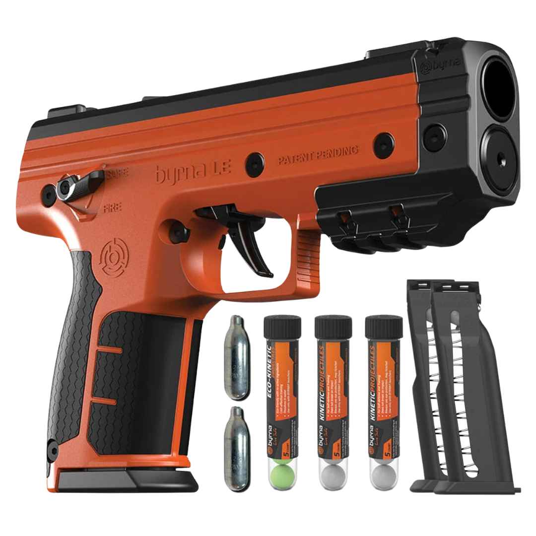Byrna® LE Law Enforcement Self-Defense Kinetic and Chemical Launcher Kit Orange Pepper Spray - Tophatter Daily Deals