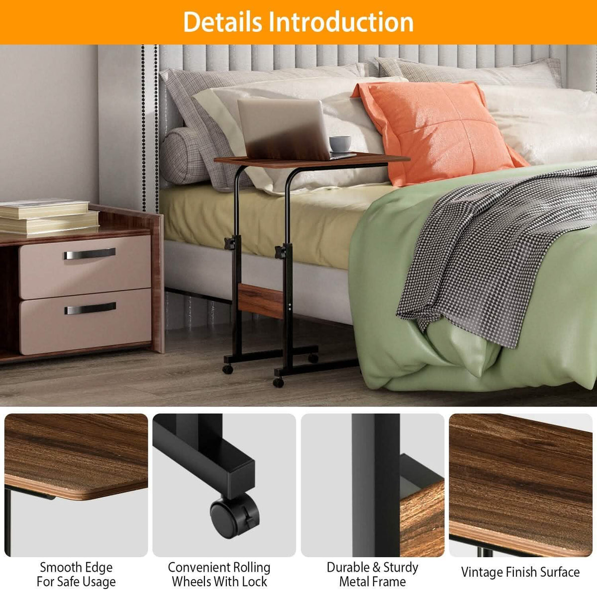 C Side Laptop Small Slim Snack Side Table Furniture & Decor - Tophatter Daily Deals