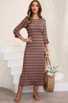 Slit Striped Round Neck Midi Dress Casual Dresses - Tophatter Daily Deals