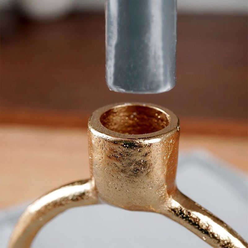 Round Ring Gold Metal Candlestick | Tapered Dinner Candle Holder - 15 cm Candle Holder - Tophatter Daily Deals
