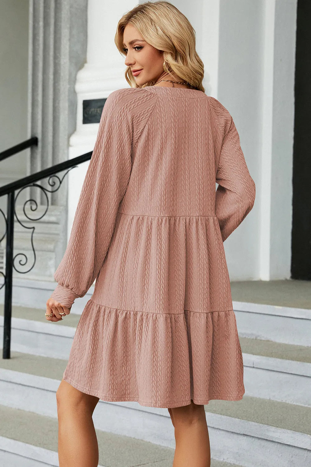 Ruched Notched Long Sleeve Mini Dress Casual Dresses - Tophatter Daily Deals