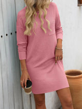 Mandy Striped Round Neck Long Sleeve Mini Dress Casual Dresses - Tophatter Daily Deals