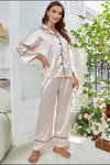 Contrast Piping Button-Up Top and Pants Pajama Set Loungewear Sets - Tophatter Daily Deals