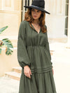 Tie Neck Long Sleeve Midi Tiered Dress Casual Dresses - Tophatter Daily Deals