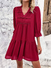 Ruched Notched Flounce Sleeve Dress Casual Dresses - Tophatter Daily Deals